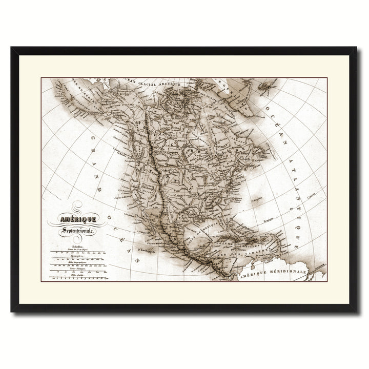 North America Canada Mexico Vintage Sepia Map Canvas Print with Picture Frame Gifts  Wall Art Decoration Image 3