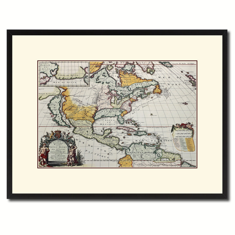 North America Vintage Antique Map Wall Art  Gift Ideas Canvas Print Custom Picture Frame Image 1