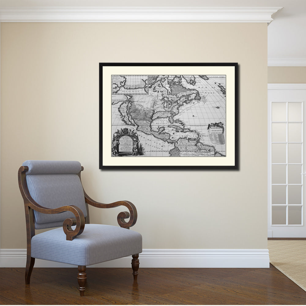 North America Vintage BandW Map Canvas Print with Picture Frame  Wall Art Gift Ideas Image 2