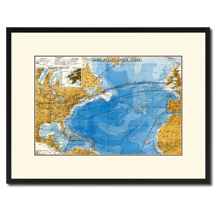 North Atlantic Telegraph Lines Stieler Vintage Antique Map Wall Art  Gift Ideas Canvas Print Custom Picture Frame Image 1