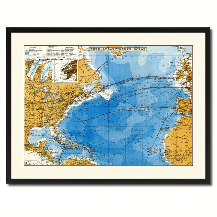 North Atlantic Telegraph Lines Stieler Vintage Antique Map Wall Art  Gift Ideas Canvas Print Custom Picture Frame Image 3