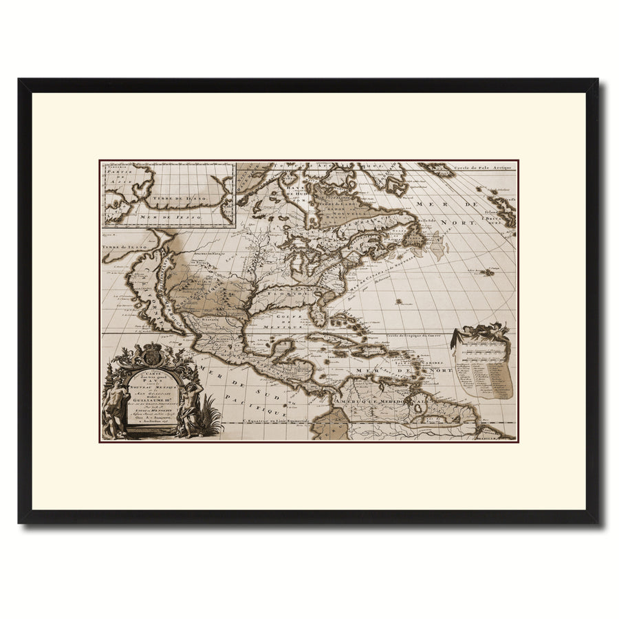 North America Vintage Sepia Map Canvas Print with Picture Frame Gifts  Wall Art Decoration Image 1