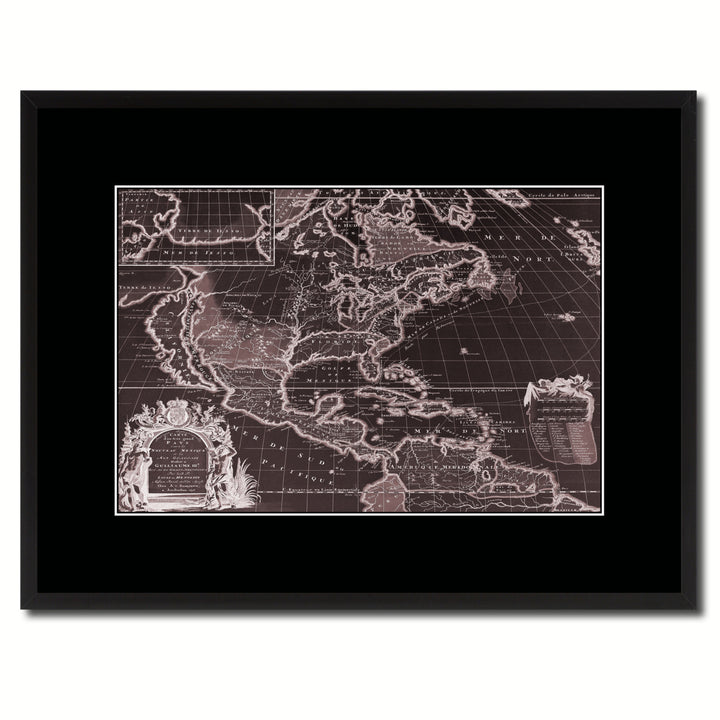 North America Vintage Vivid Sepia Map Canvas Print with Picture Frame  Wall Art Decoration Gifts Image 1