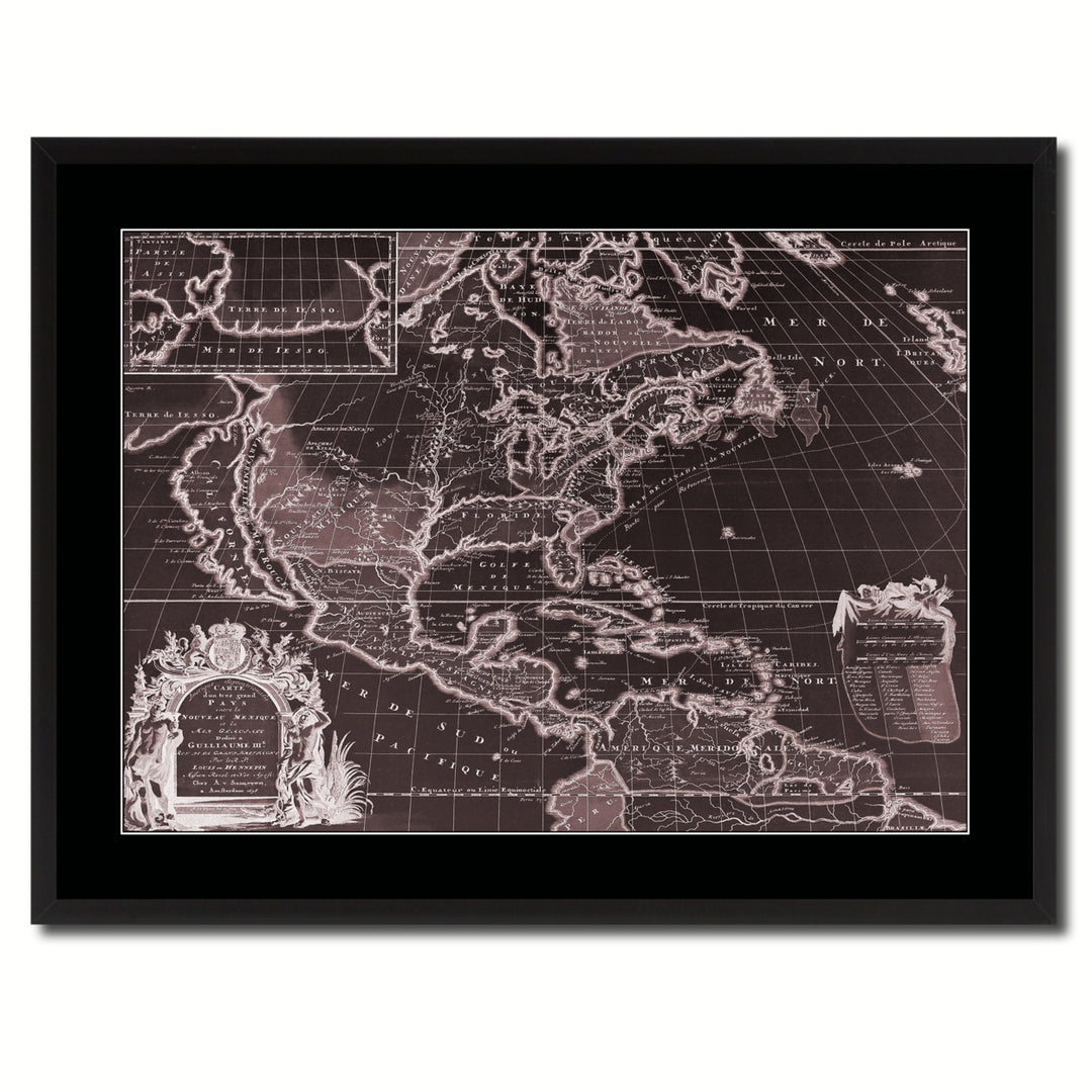 North America Vintage Vivid Sepia Map Canvas Print with Picture Frame  Wall Art Decoration Gifts Image 3