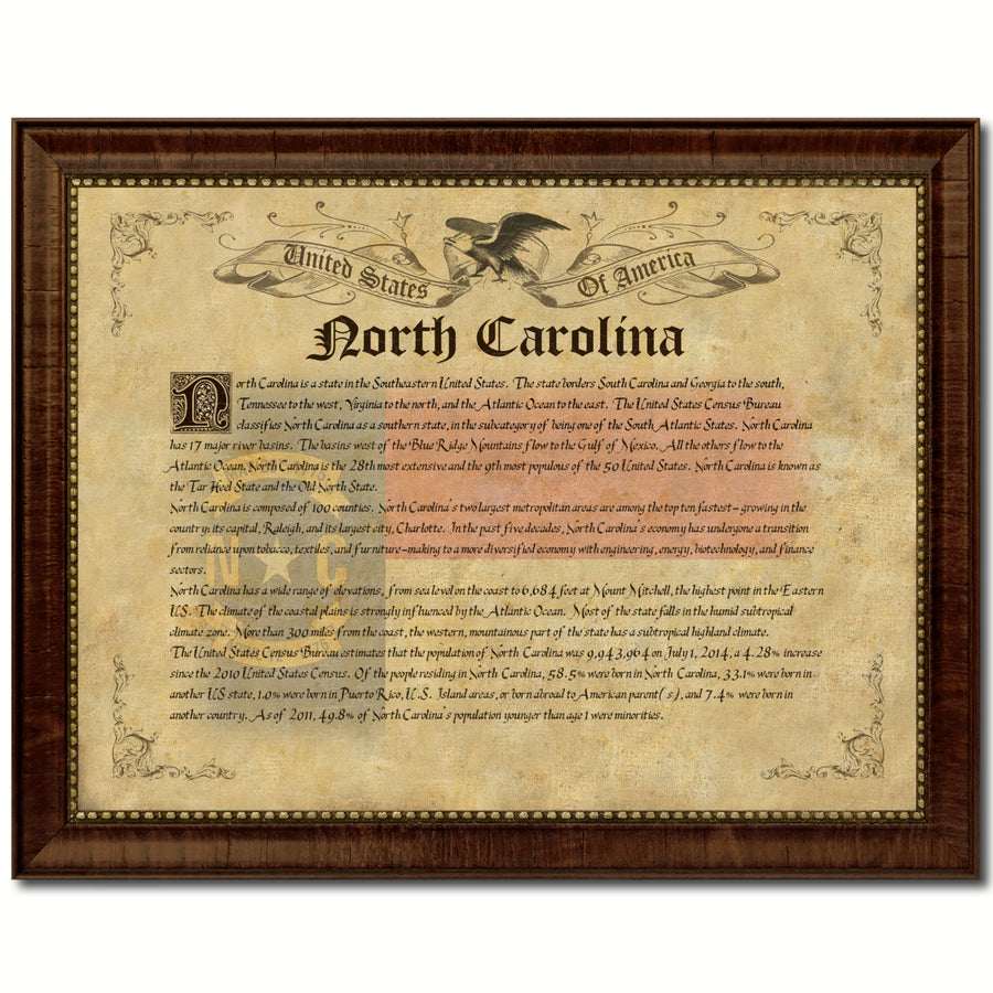 North Carolina State Vintage History Flag Canvas Print with Picture Frame  Wall Art Decoration Gift Ideas Image 1