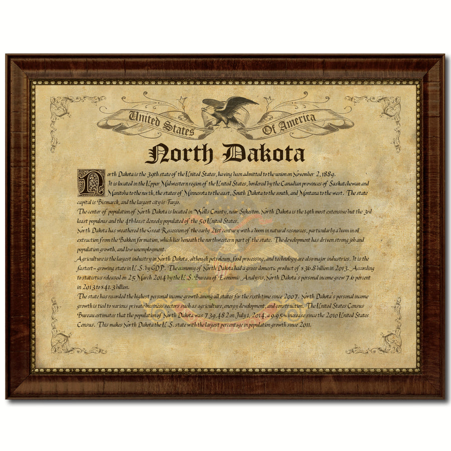 North Dakota State Vintage History Flag Canvas Print with Picture Frame  Wall Art Decoration Gift Ideas Image 1