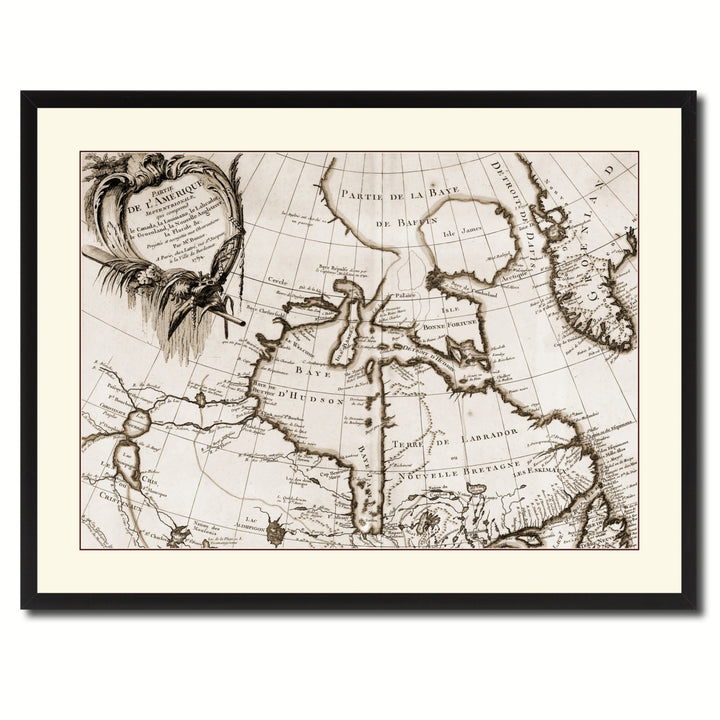 North East Canada and Greenland Vintage Sepia Map Canvas Print with Picture Frame Gifts  Wall Art Decoration Image 3