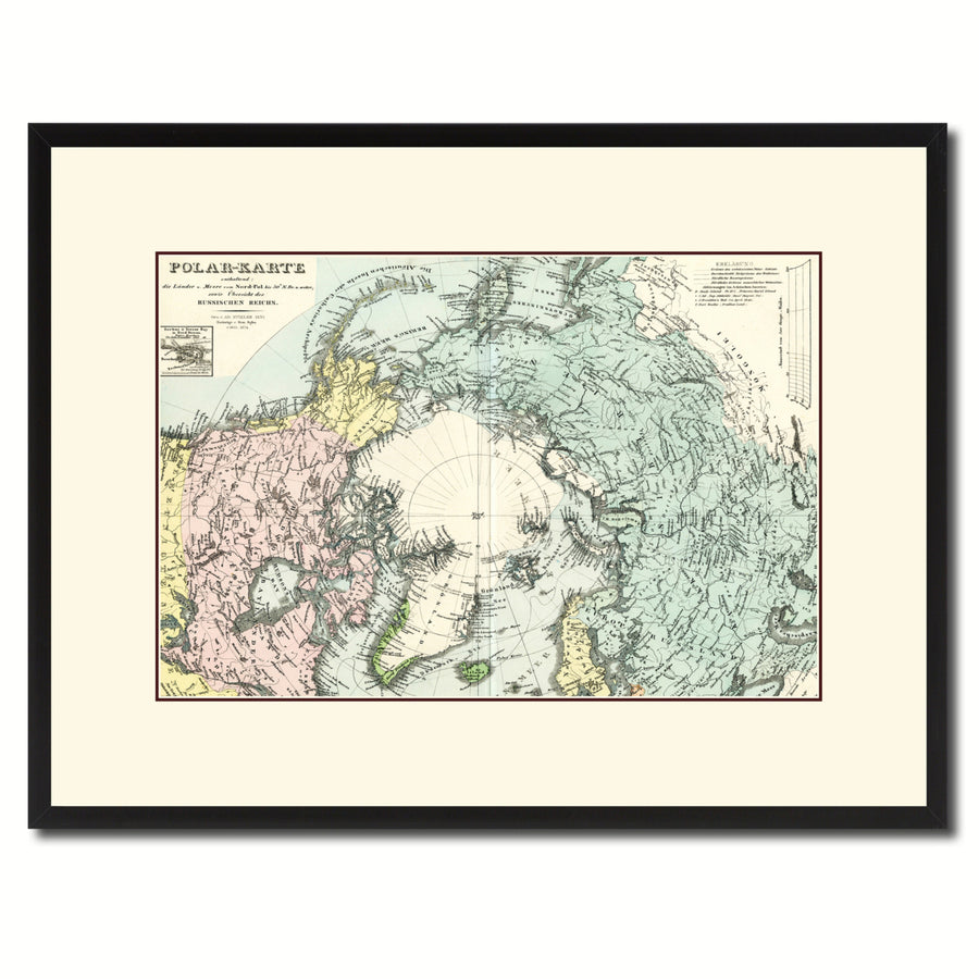 North Pole Stieler Vintage Antique Map Wall Art  Gift Ideas Canvas Print Custom Picture Frame Image 1