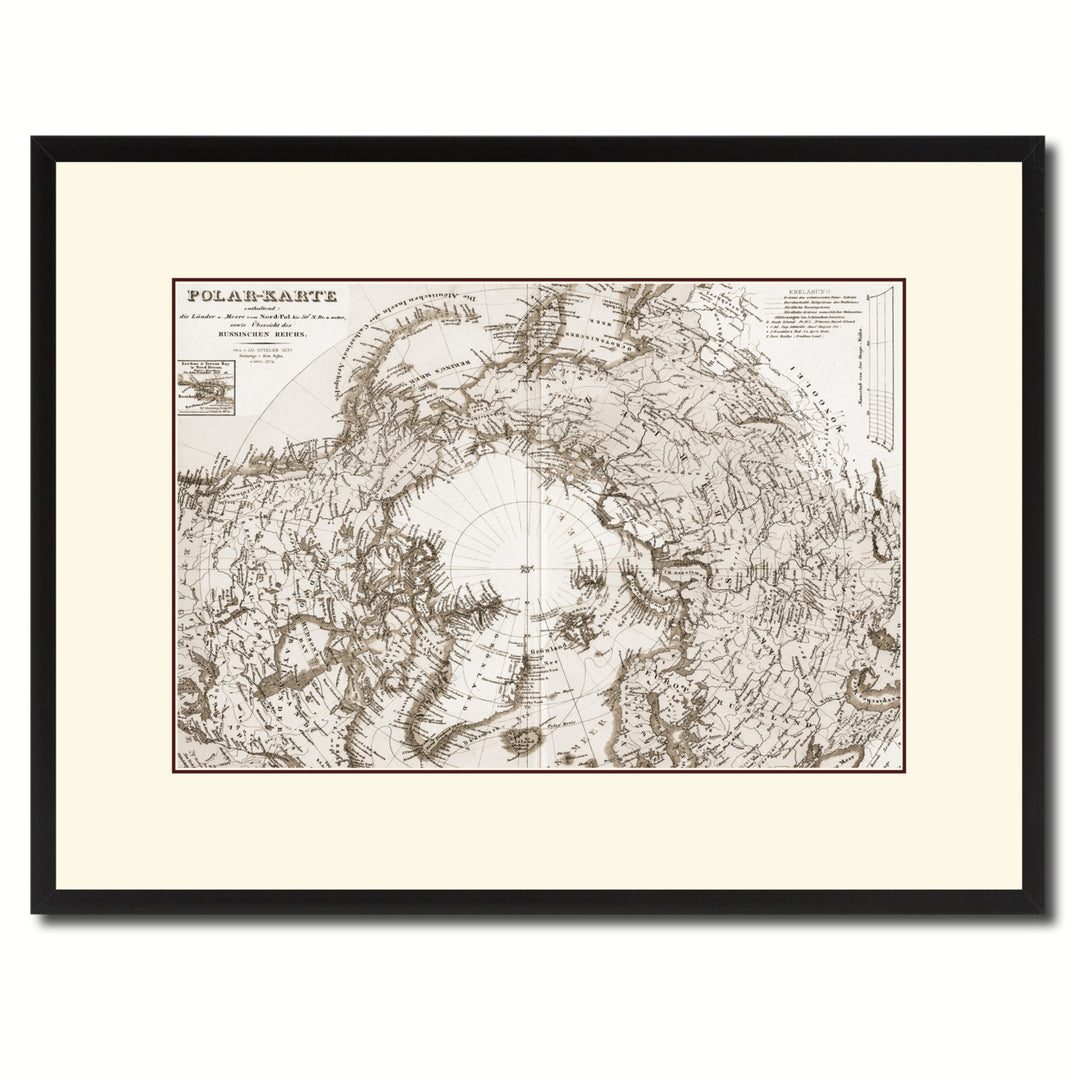 North Pole Stieler Vintage Sepia Map Canvas Print with Picture Frame Gifts  Wall Art Decoration Image 1