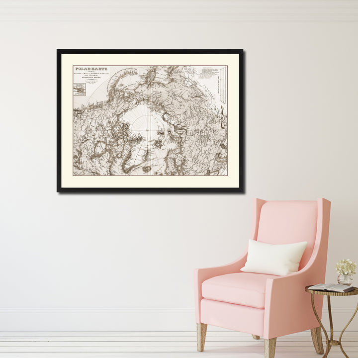 North Pole Stieler Vintage Sepia Map Canvas Print with Picture Frame Gifts  Wall Art Decoration Image 2