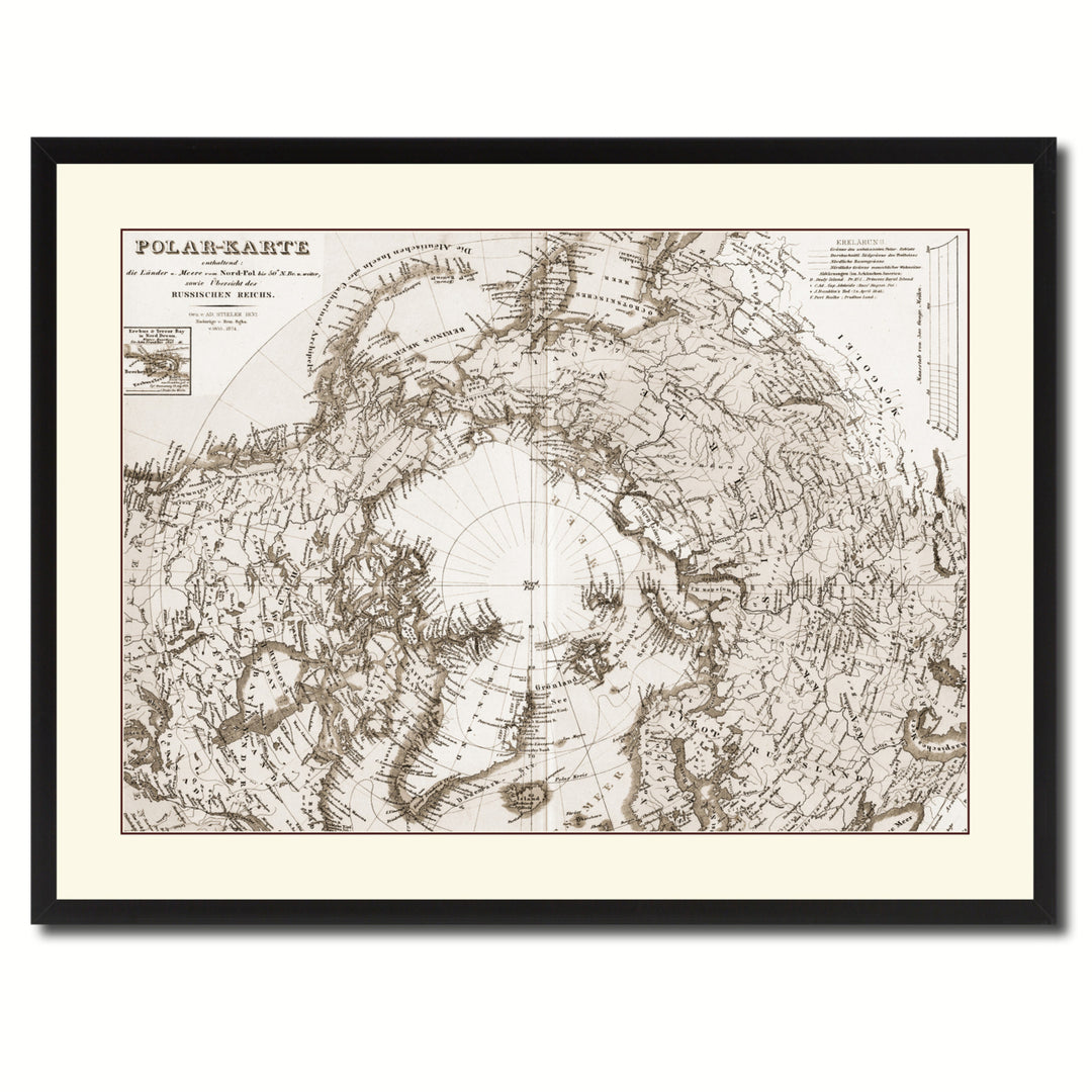 North Pole Stieler Vintage Sepia Map Canvas Print with Picture Frame Gifts  Wall Art Decoration Image 3