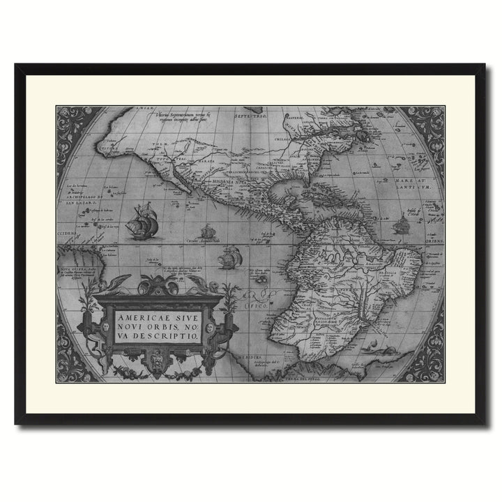 North South America Vintage BandW Map Canvas Print with Picture Frame  Wall Art Gift Ideas Image 3