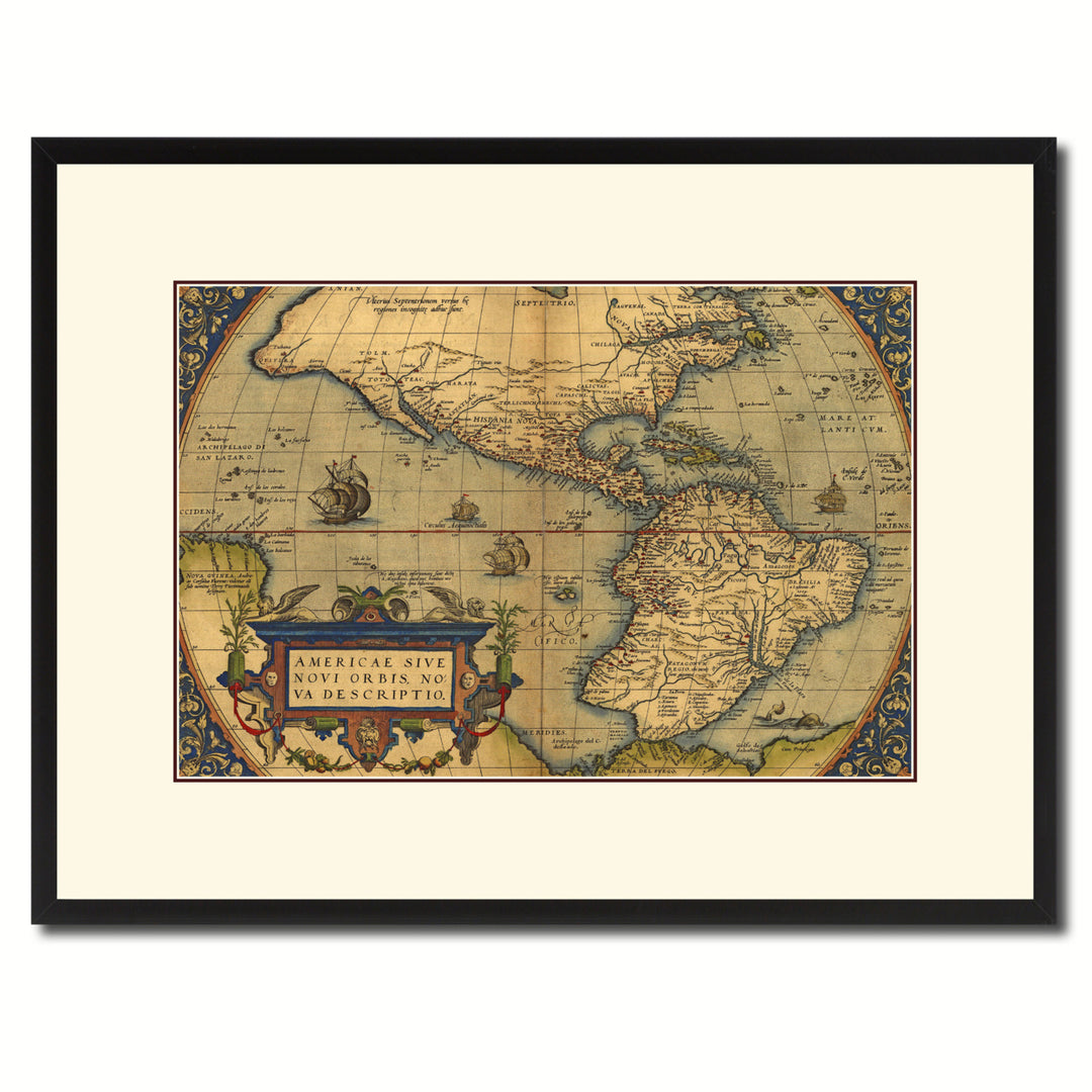 North South America Vintage Antique Map Wall Art  Gift Ideas Canvas Print Custom Picture Frame Image 1