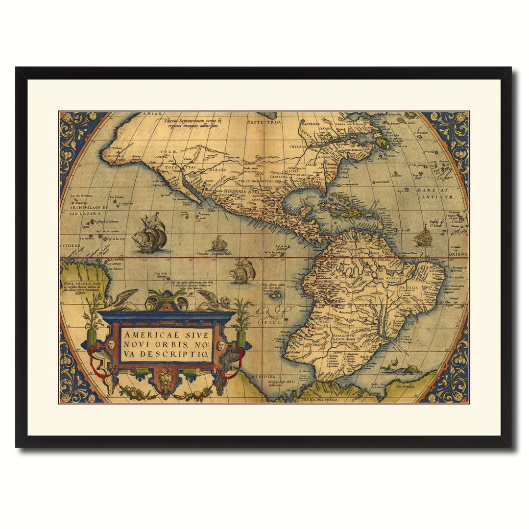 North South America Vintage Antique Map Wall Art  Gift Ideas Canvas Print Custom Picture Frame Image 3