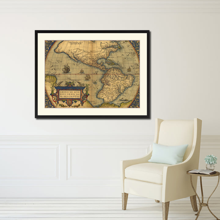 North South America Vintage Antique Map Wall Art  Gift Ideas Canvas Print Custom Picture Frame Image 5