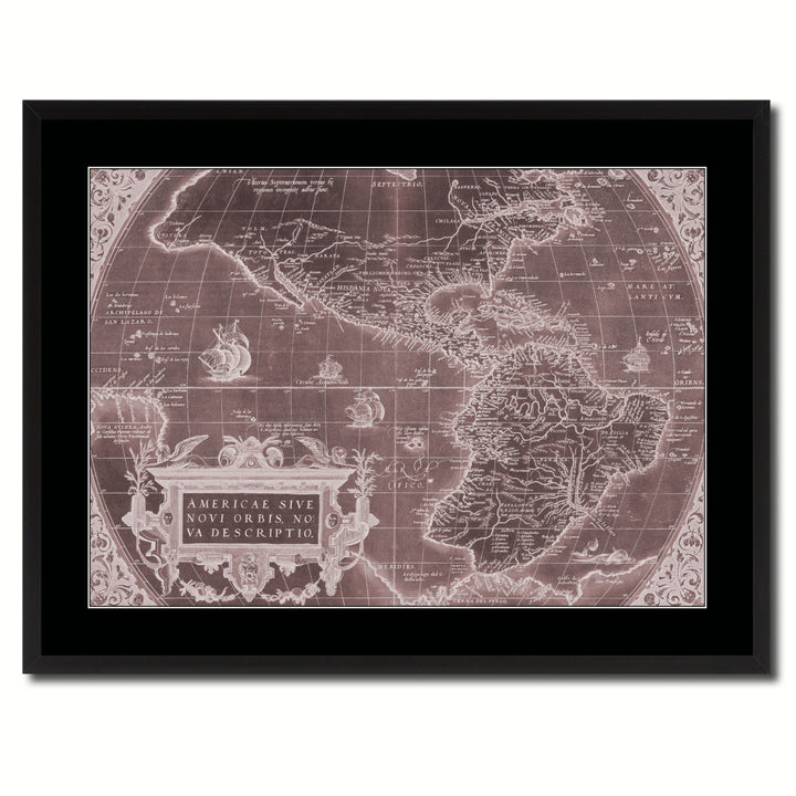 North South America Vintage Vivid Sepia Map Canvas Print with Picture Frame  Wall Art Decoration Gifts Image 3
