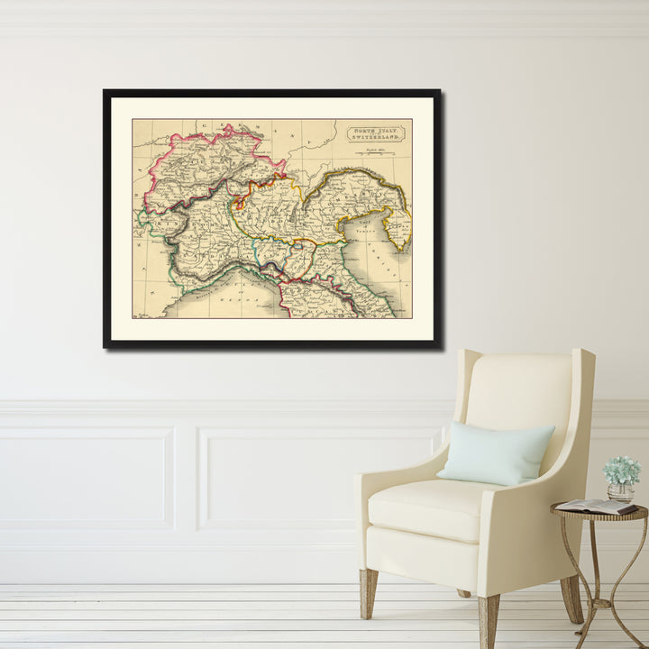 Northern Italy Vintage Antique Map Wall Art  Gift Ideas Canvas Print Custom Picture Frame Image 5