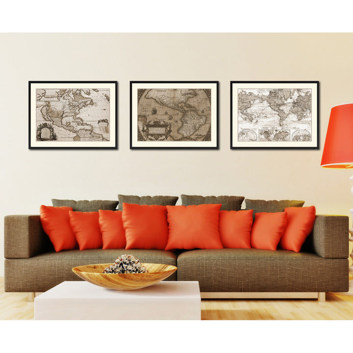North South America Vintage Sepia Map Canvas Print with Picture Frame Gifts  Wall Art Decoration Image 4