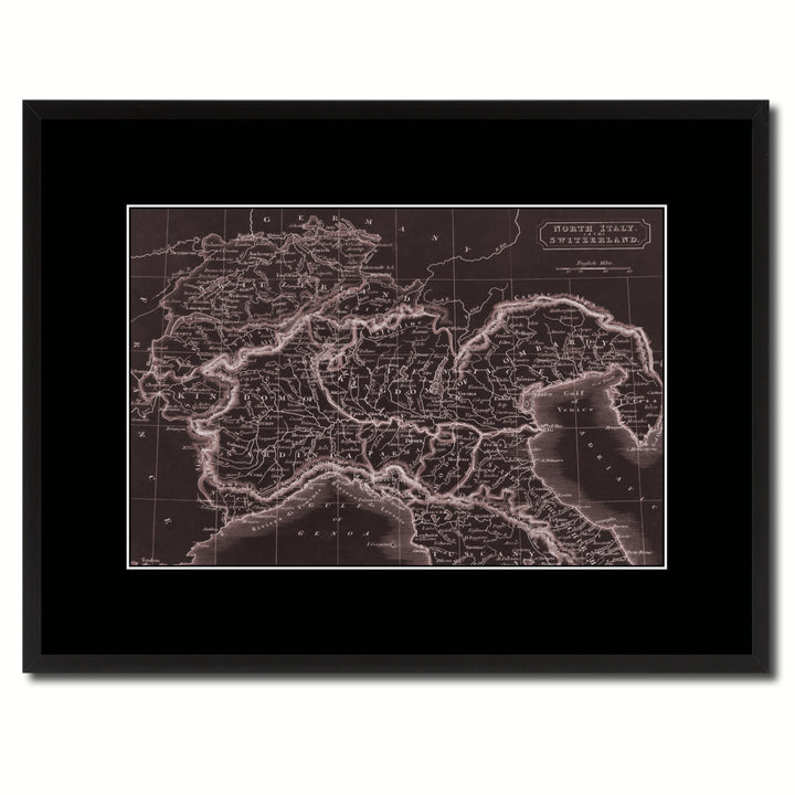 Northern Italy Vintage Vivid Sepia Map Canvas Print with Picture Frame  Wall Art Decoration Gifts Image 1