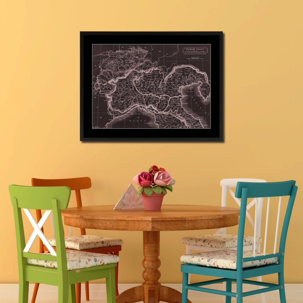 Northern Italy Vintage Vivid Sepia Map Canvas Print with Picture Frame  Wall Art Decoration Gifts Image 2