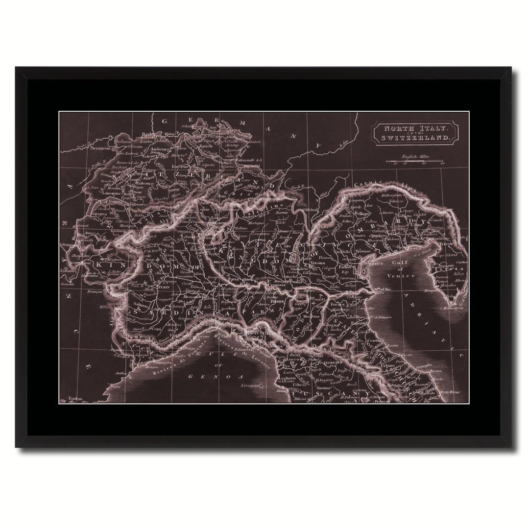 Northern Italy Vintage Vivid Sepia Map Canvas Print with Picture Frame  Wall Art Decoration Gifts Image 3