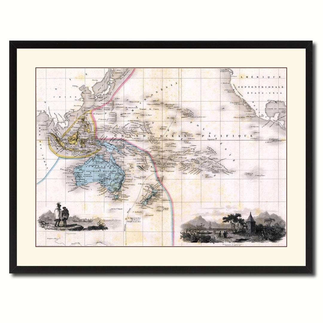 Oceania Australia  Zealand Vintage Antique Map Wall Art  Gift Ideas Canvas Print Custom Picture Frame Image 3