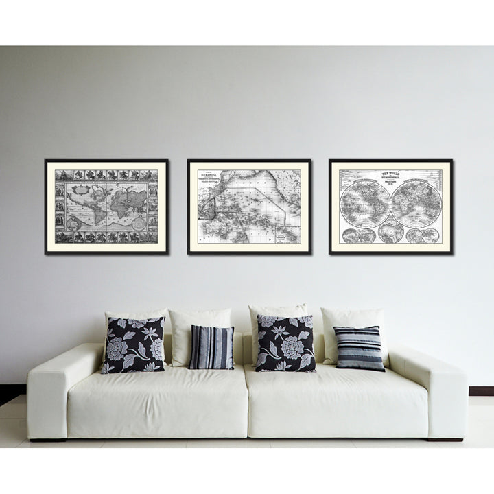 Oceania Vintage BandW Map Canvas Print with Picture Frame  Wall Art Gift Ideas Image 4