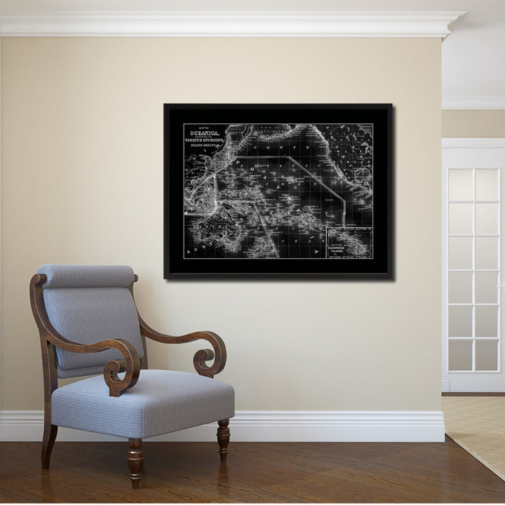 Oceania Vintage Monochrome Map Canvas Print with Gifts Picture Frame  Wall Art Image 2