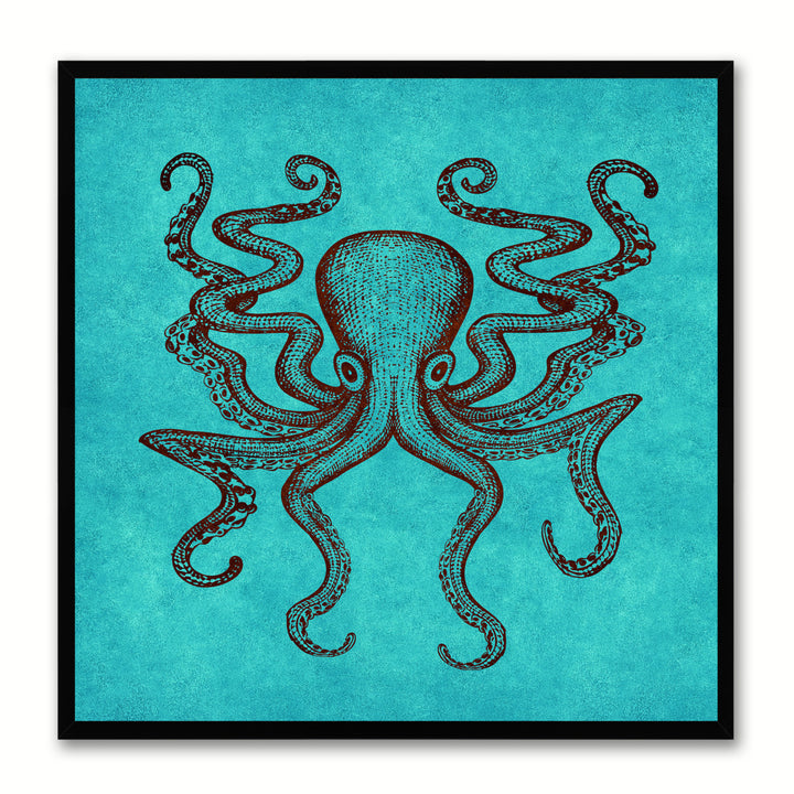Octopus Aqua Canvas Print with Picture Frames Office  Wall Art Gifts Image 1