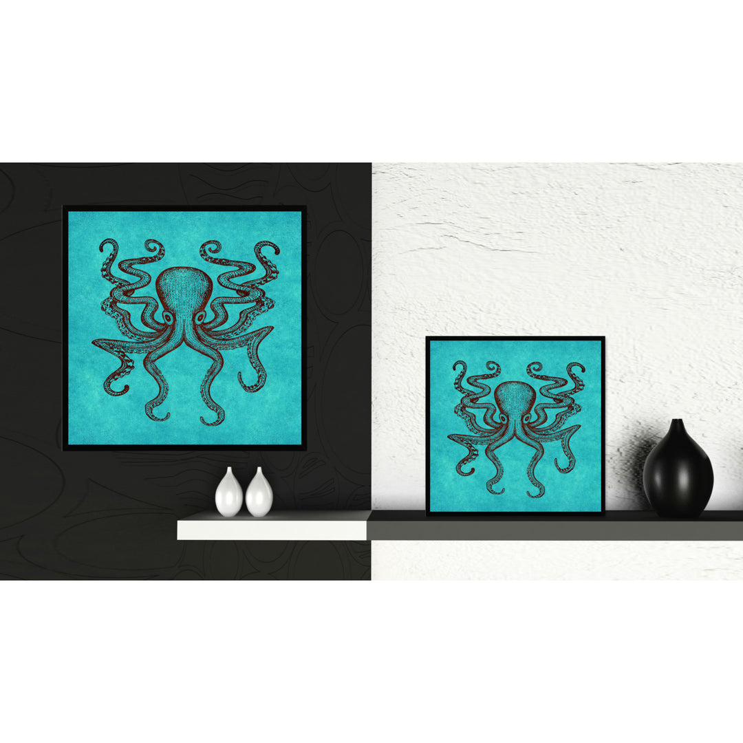 Octopus Aqua Canvas Print with Picture Frames Office  Wall Art Gifts Image 2