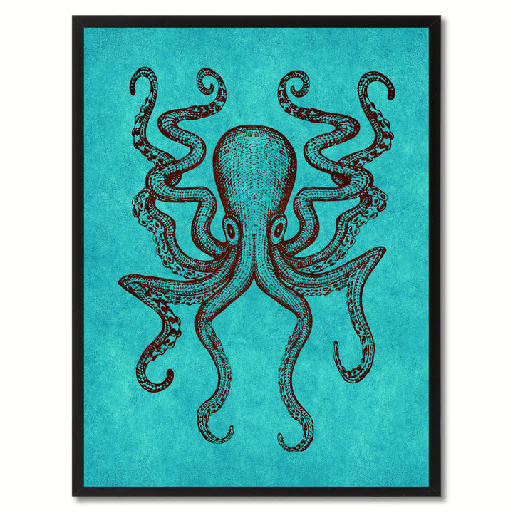 Octopus Aqua Canvas Print with Picture Frames  Wall Art Gifts Image 1