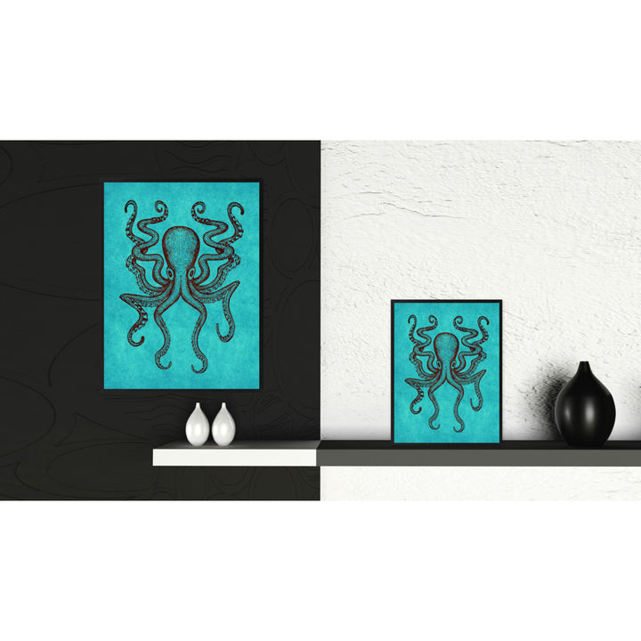 Octopus Aqua Canvas Print with Picture Frames  Wall Art Gifts Image 2