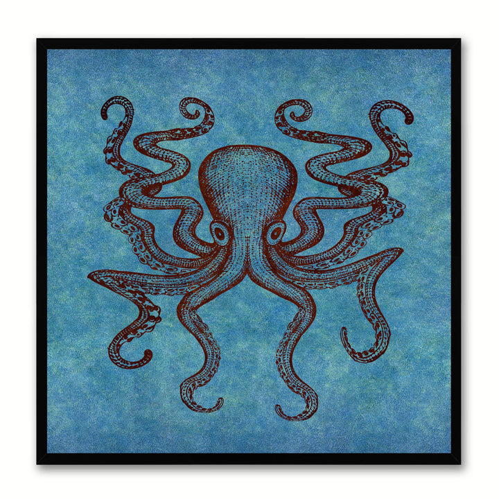 Octopus Blue Canvas Print with Picture Frames Office  Wall Art Gifts Image 1