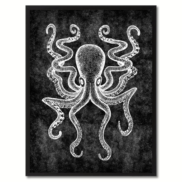 Octopus Black Canvas Print with Picture Frames  Wall Art Gifts Image 1