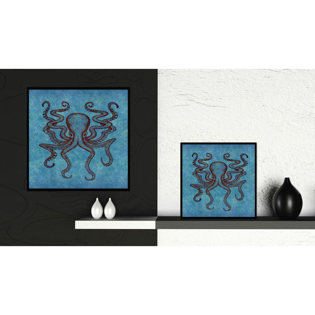 Octopus Blue Canvas Print with Picture Frames Office  Wall Art Gifts Image 2