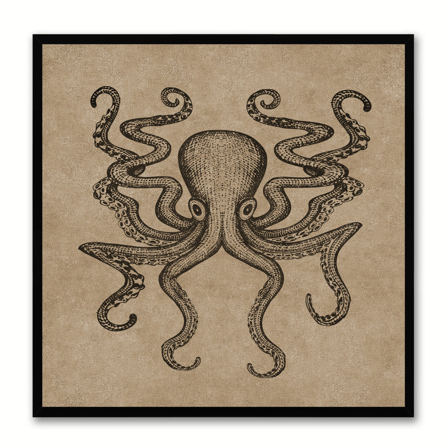 Octopus Brown Canvas Print with Picture Frames Office  Wall Art Gifts Image 1
