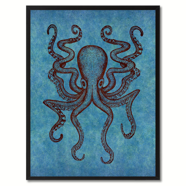 Octopus Blue Canvas Print with Picture Frames  Wall Art Gifts Image 1