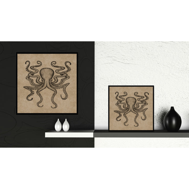Octopus Brown Canvas Print with Picture Frames Office  Wall Art Gifts Image 2
