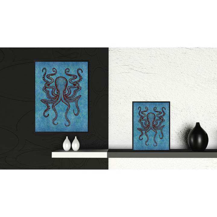 Octopus Blue Canvas Print with Picture Frames  Wall Art Gifts Image 2