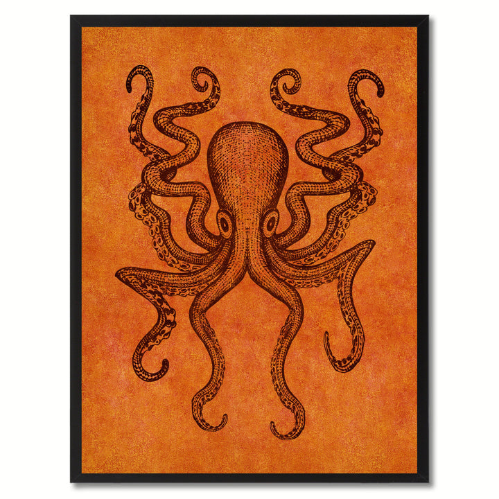 Octopus Orange Canvas Print with Picture Frames  Wall Art Gifts Image 1