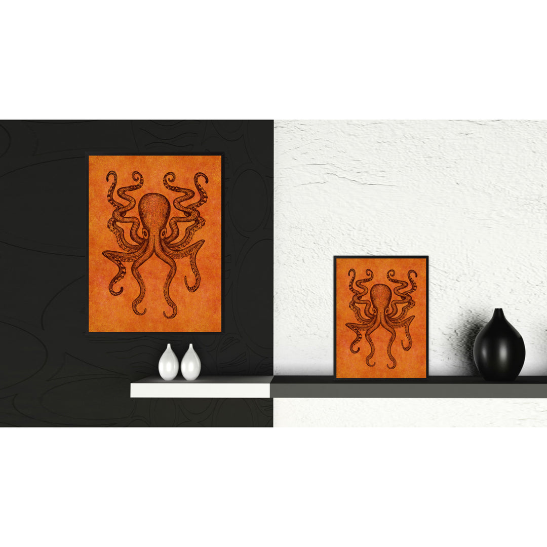 Octopus Orange Canvas Print with Picture Frames  Wall Art Gifts Image 2