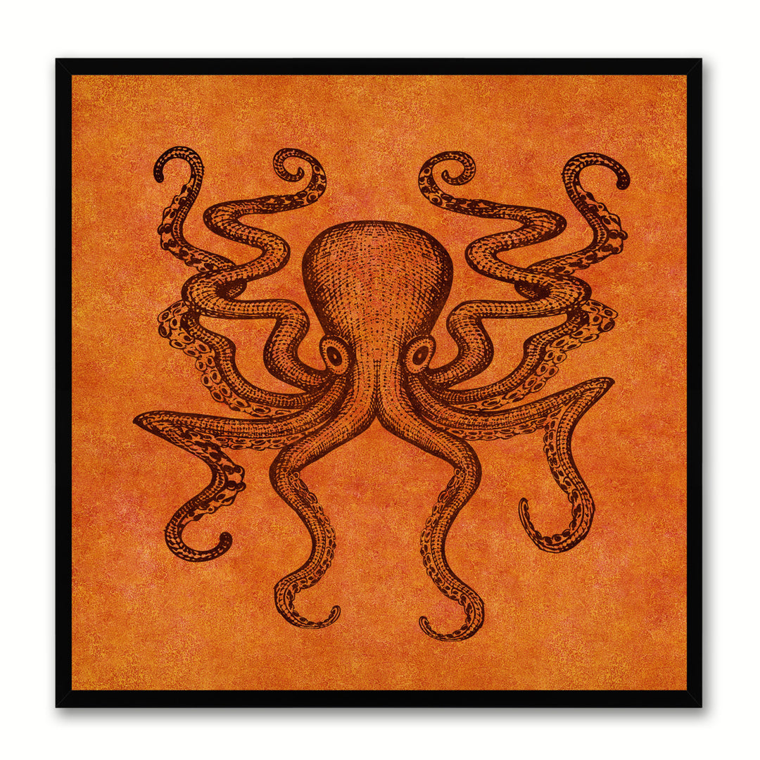 Octopus Orange Canvas Print with Picture Frames Office  Wall Art Gifts Image 1