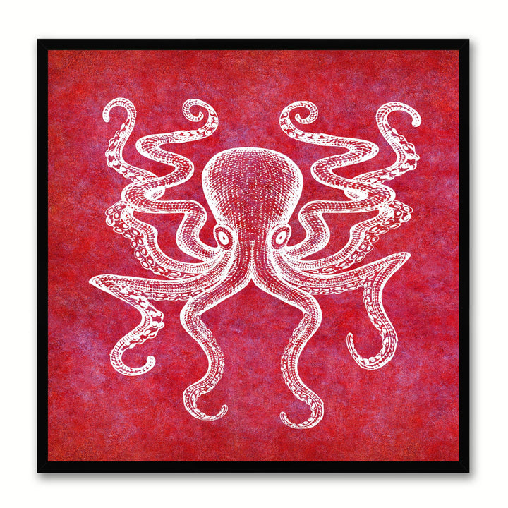 Octopus Red Canvas Print with Picture Frames Office  Wall Art Gifts Image 1