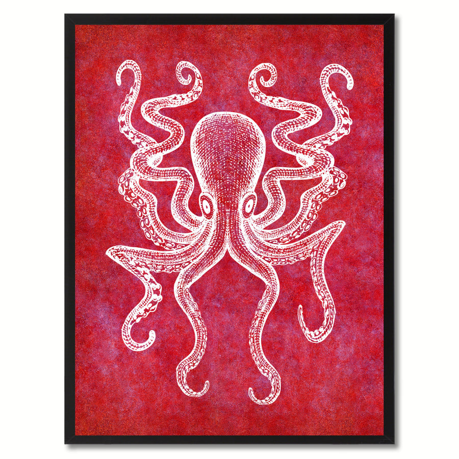 Octopus Red Canvas Print with Picture Frames  Wall Art Gifts Image 1