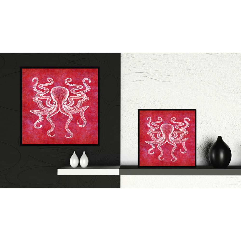 Octopus Red Canvas Print with Picture Frames Office  Wall Art Gifts Image 2