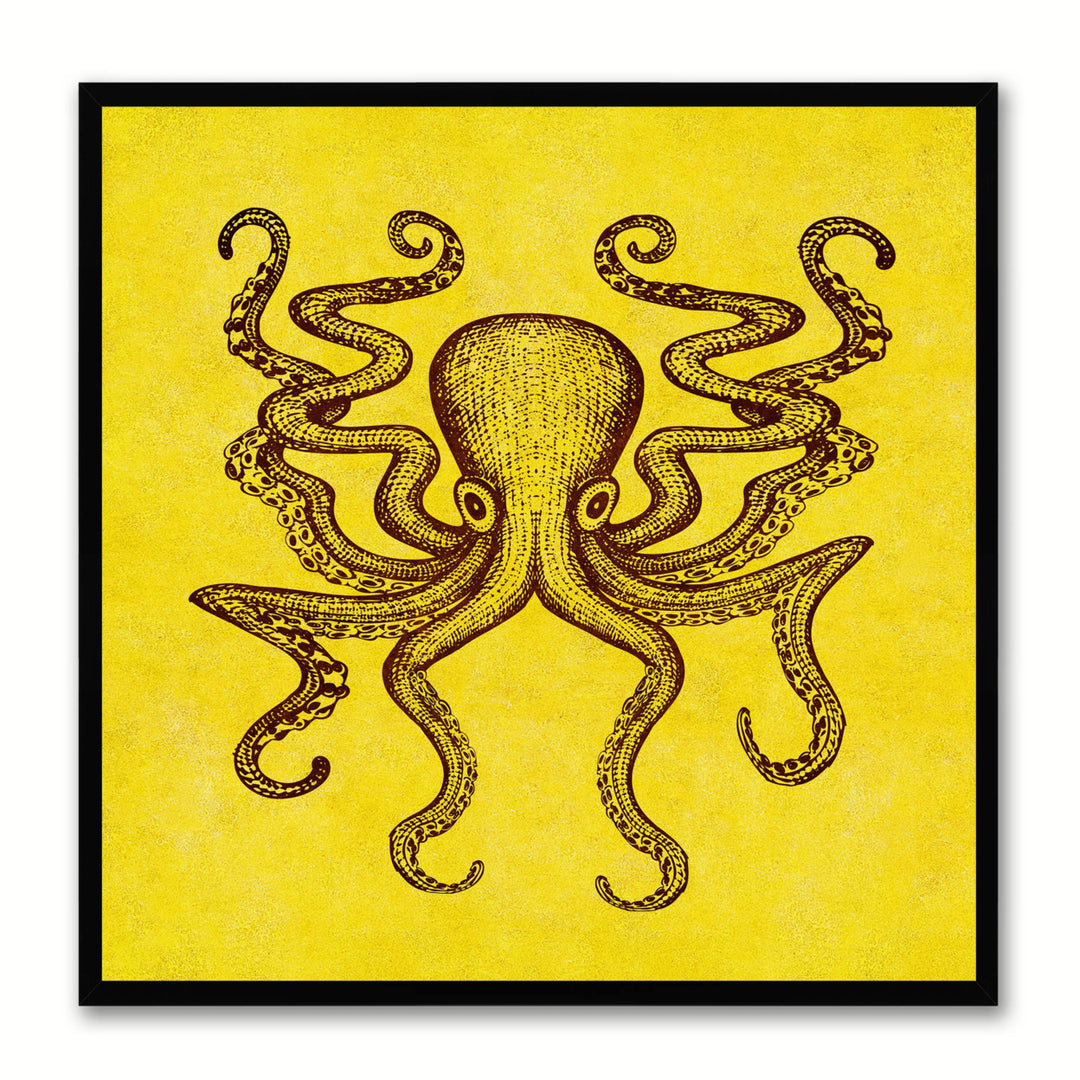 Octopus Yellow Canvas Print with Picture Frames Office  Wall Art Gifts Image 1