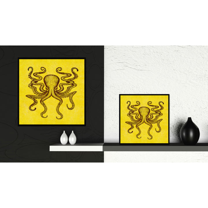 Octopus Yellow Canvas Print with Picture Frames Office  Wall Art Gifts Image 2