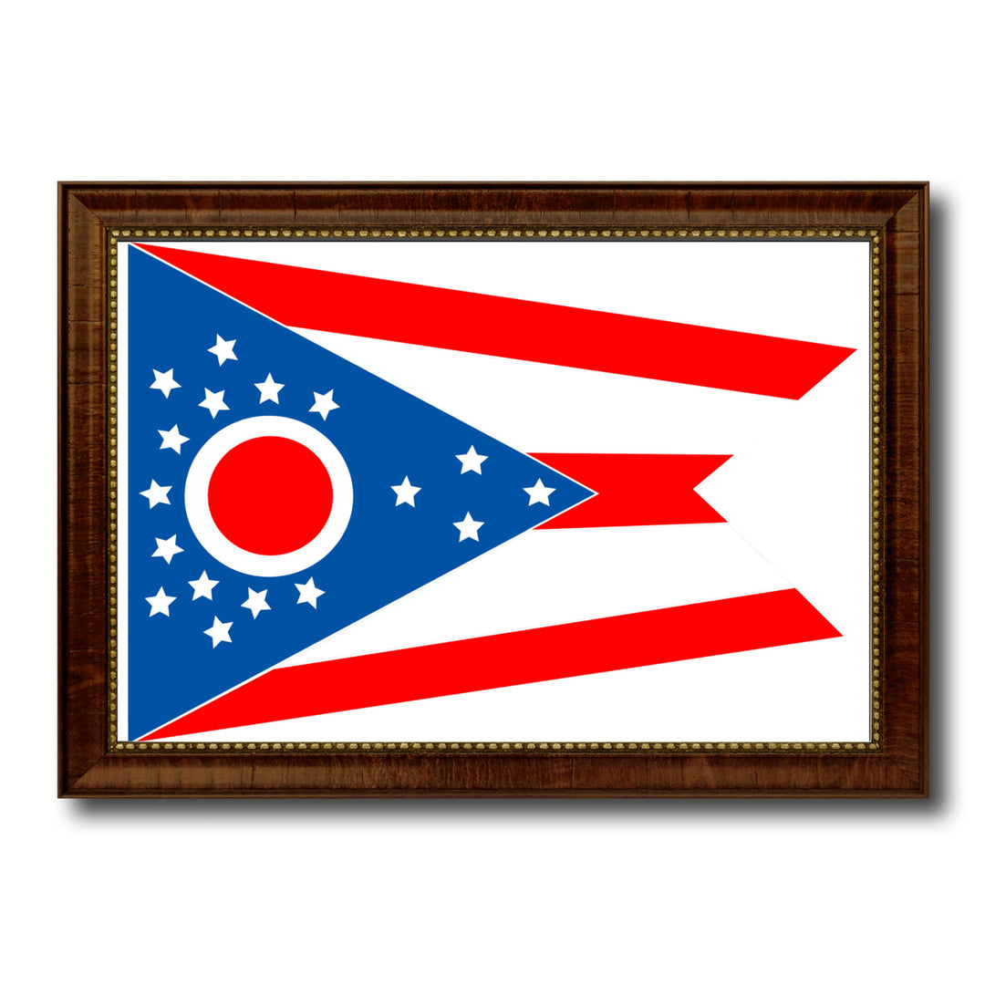 Ohio State Flag Canvas Print with Brown Picture Frame  Wall Art Gift 6148 Image 1
