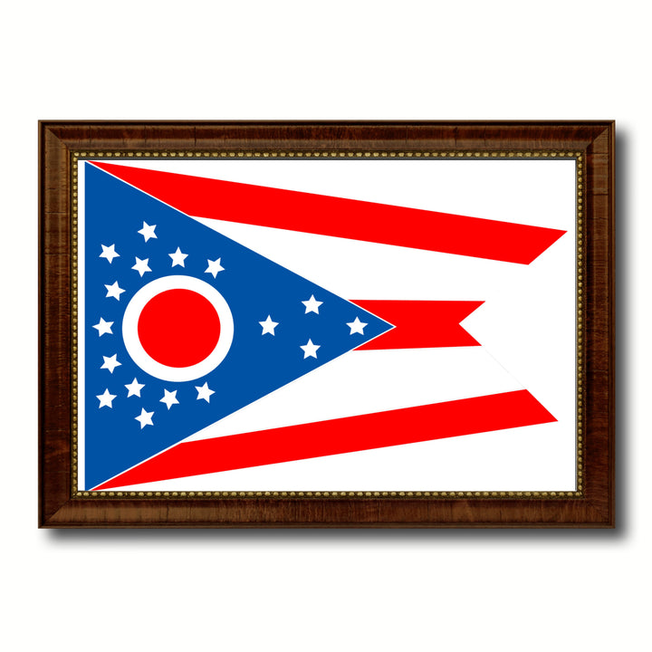 Ohio State Flag Canvas Print with Brown Picture Frame  Wall Art Gift 6148 Image 1