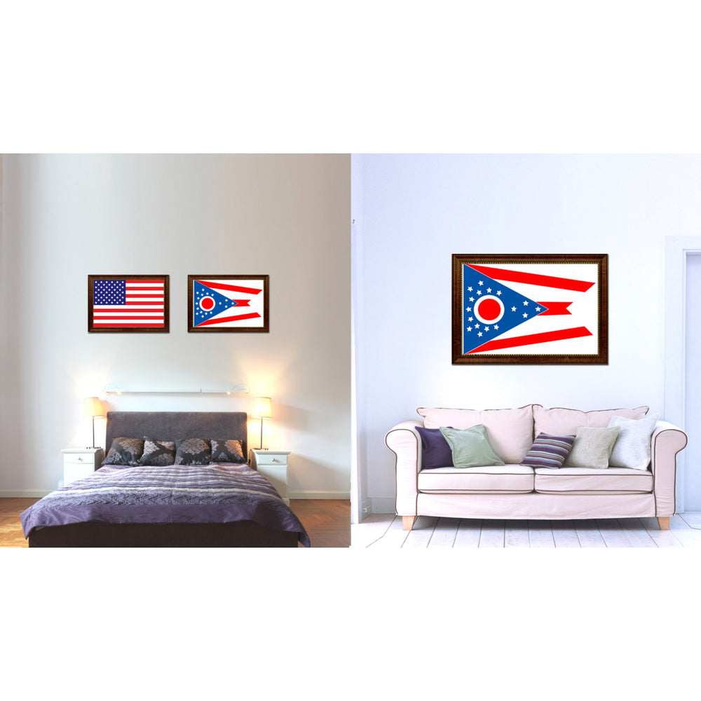 Ohio State Flag Canvas Print with Brown Picture Frame  Wall Art Gift 6148 Image 2
